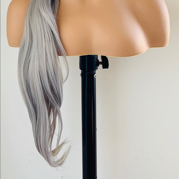 Very Pretty Long Straight Ombre Grey Oval Part Lace Front Wig - Picture 8 of 16